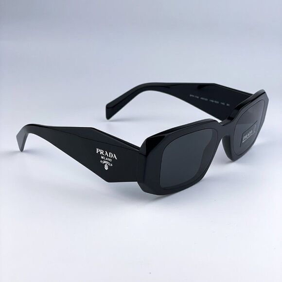 NEW ☀️ Prada PR17WS 1AB5S0 Black Gray Rectangle Unisex Sunglasses - Picture 5 of 12